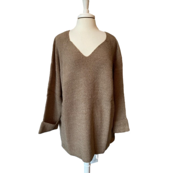 Nina Leonard New Women's Plus 3X Boho Chic V Neck Knit Long Sleeve Sweater Comfy - Picture 1 of 10
